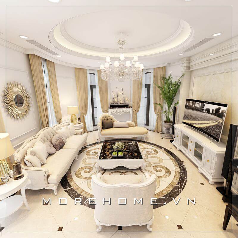 Bố trí nội thất phòng khách biệt thự cao cấp phong cách tân cổ điển sang trọng và đẳng cấp Thiết kế biệt thự