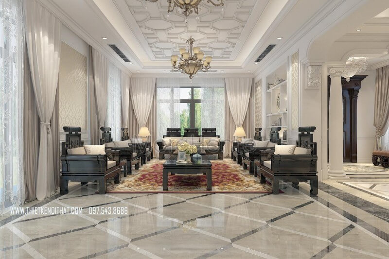 Trang trí nội thất phòng khách biệt thự cao cấp tân cổ điển thiết kế biệt thự